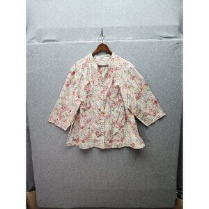 Alfred Dunner Womens Floral 3/4 Sleeve Button-Up Blouse Size 22W Cotton Blend